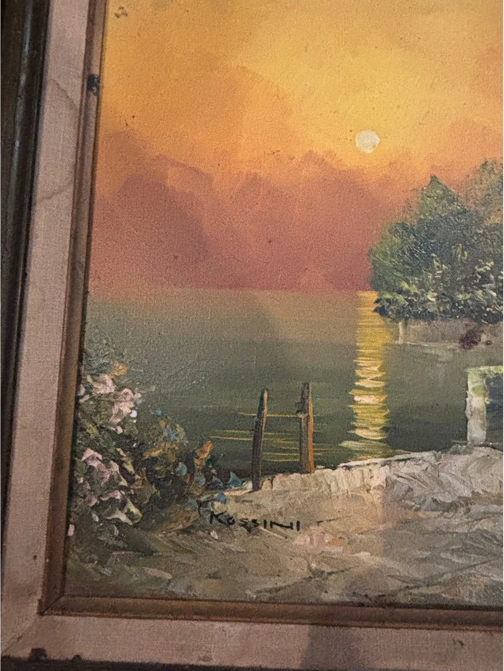 Vintage Signed Landscape Oil Painting on Canvas in Wooden Fr
